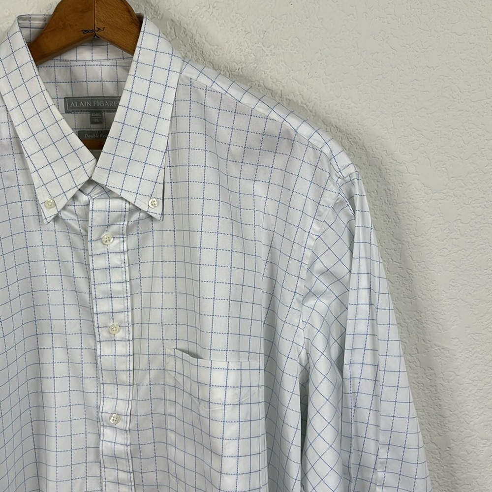 Alain Figaret Gridded Window Pane Pocket Button Down Shirt Double Retors Size 18